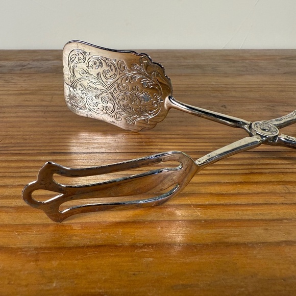 Interpur Other - Vintage Silverplate Pastry Serving Tongs | Ornate Etched Design |  Hong Kong